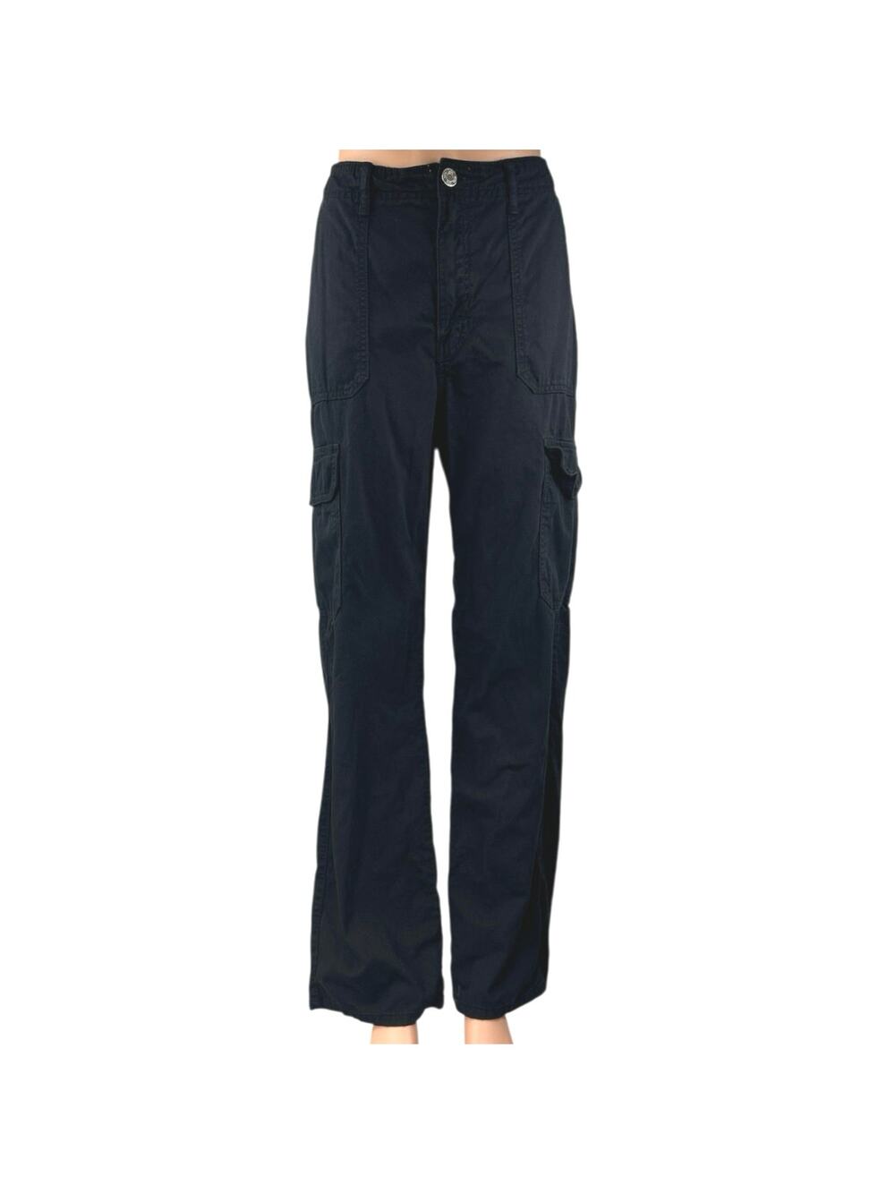 Zara Women's Black High Waisted Baggy Wide Leg Trousers Cargo Pants Size 8